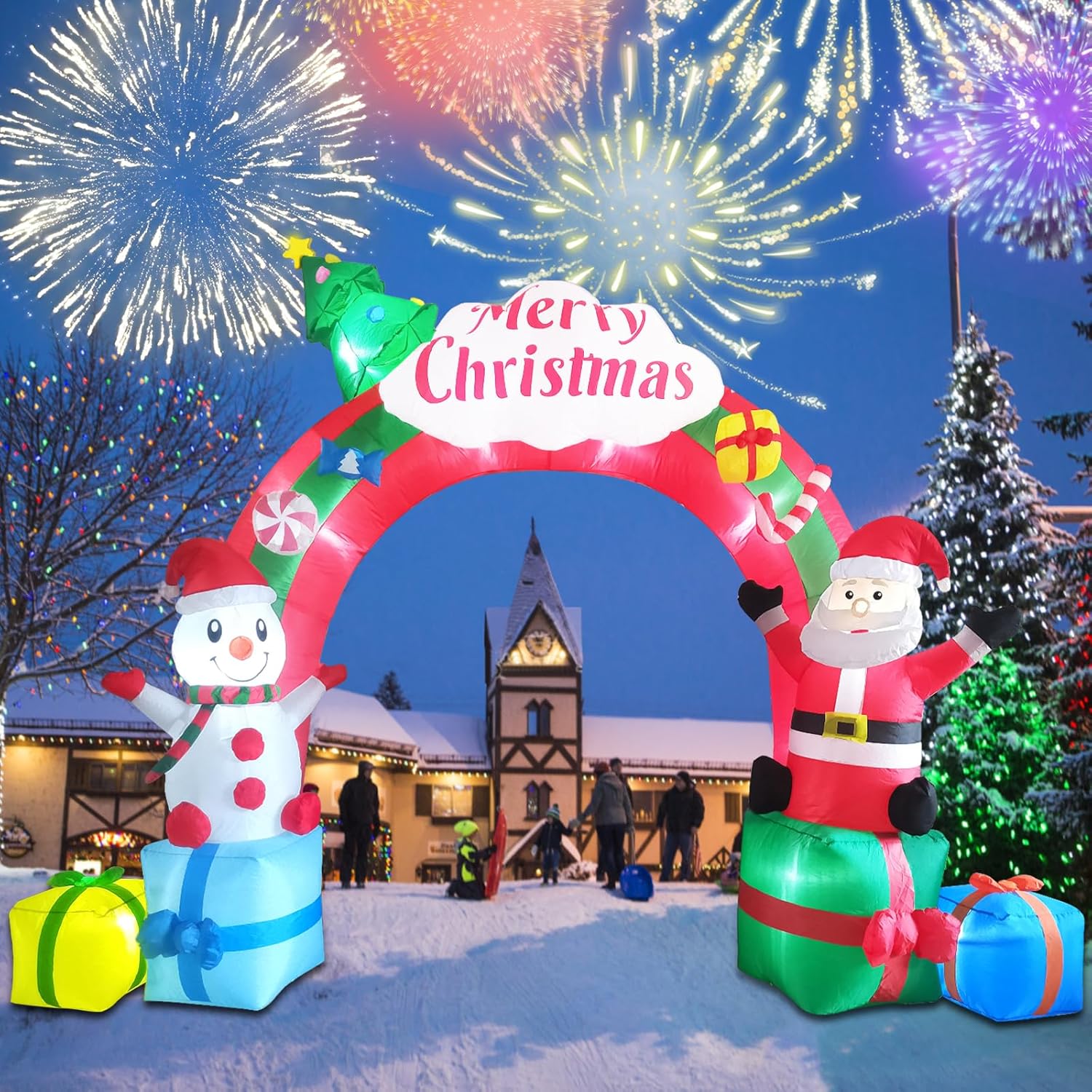 ZXSWONLY 12.5FT Christmas Inflatable Archway with Santa & Snowman, LED-Lit, Weather Resistant for Indoor/Outdoor Decor