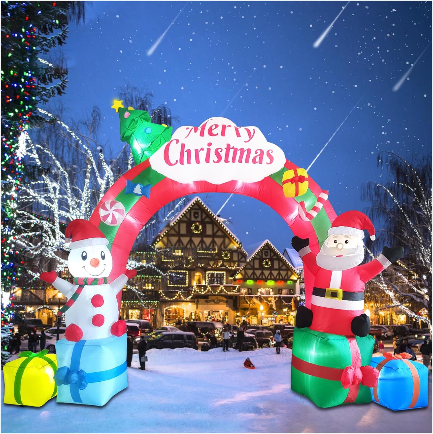 ZXSWONLY 12.5FT Christmas Inflatable Archway with Santa & Snowman, LED-Lit, Weather Resistant for Indoor/Outdoor Decor