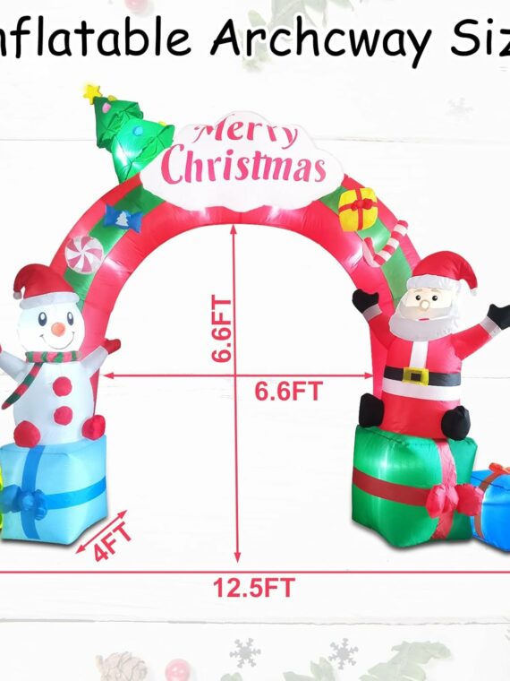 ZXSWONLY 12.5FT Christmas Inflatable Archway with Santa & Snowman, LED-Lit, Weather Resistant for Indoor/Outdoor Decor