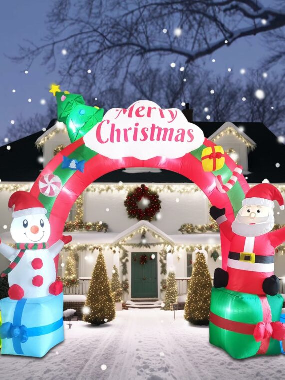 ZXSWONLY 12.5FT Christmas Inflatable Archway with Santa & Snowman, LED-Lit, Weather Resistant for Indoor/Outdoor Decor