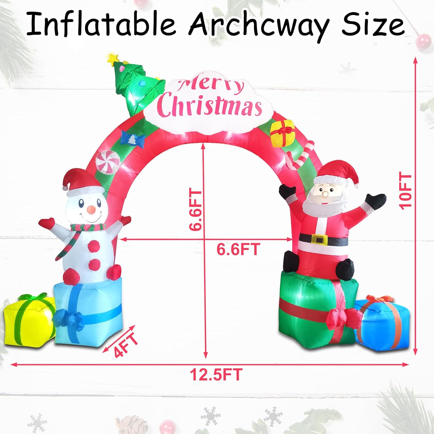 ZXSWONLY 12.5FT Christmas Inflatable Archway with Santa & Snowman, LED-Lit, Weather-Resistant Polyester for Outdoor Yard Decor