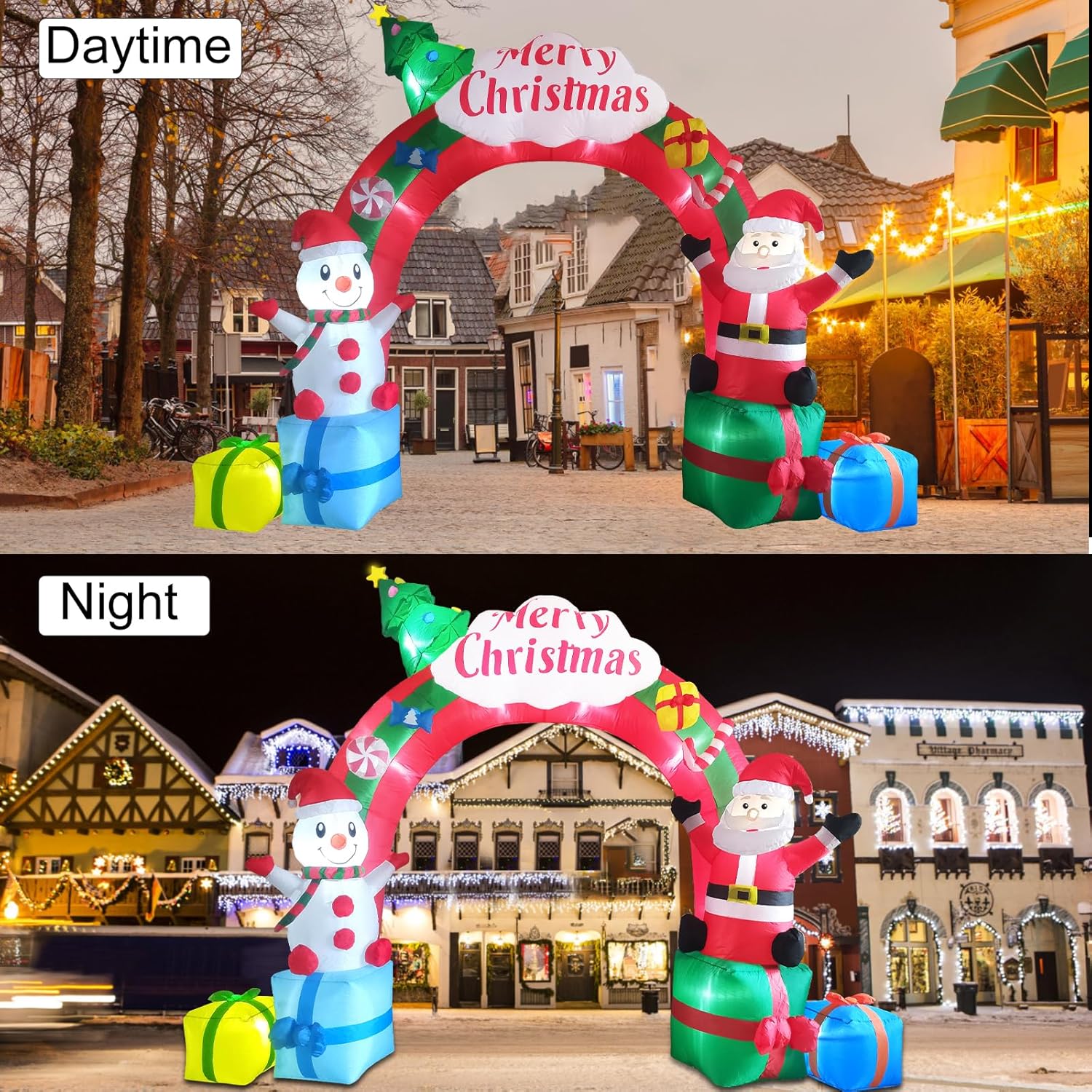 ZXSWONLY 12.5FT Christmas Inflatable Archway with Santa & Snowman, LED-Lit, Weather-Resistant Polyester for Outdoor Yard Decor