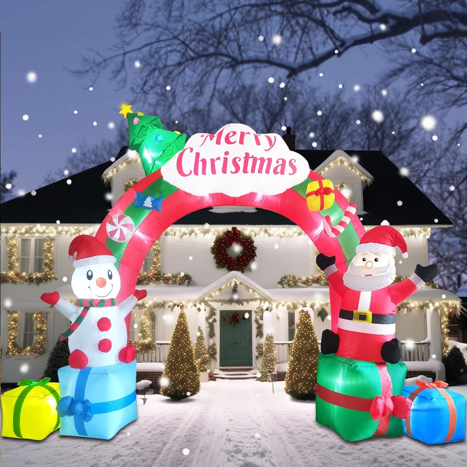 ZXSWONLY 12.5FT Christmas Inflatable Archway with Santa & Snowman, LED-Lit, Weather-Resistant Polyester for Outdoor Yard Decor